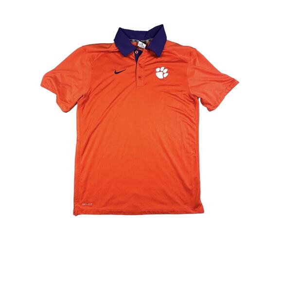 Nike Clemson Tigers Polo Dri Fit Mens Sz M Orange Shirt Purple Collar Colorblock - Picture 1 of 7